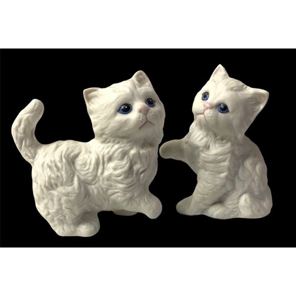 Homco Other - HOMCO #1413 WHITE PERSIAN CERAMIC KITTENS BLUE EYES 2 PIECE KITTY CAT FIGURINES